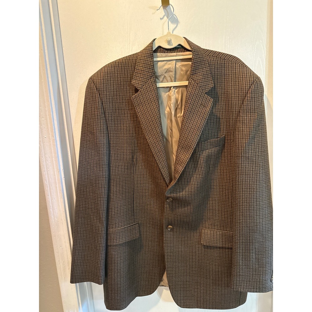 Lauren Ralph Lauren Mens Brown Houndstooth Pure New Wool Blazer Sport Coat 44L